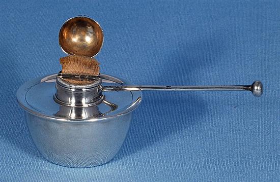 A silver kettle on stand, Height 11 ½”/290mm Width: 9”/230mm Weight 42.8oz/1213g.
